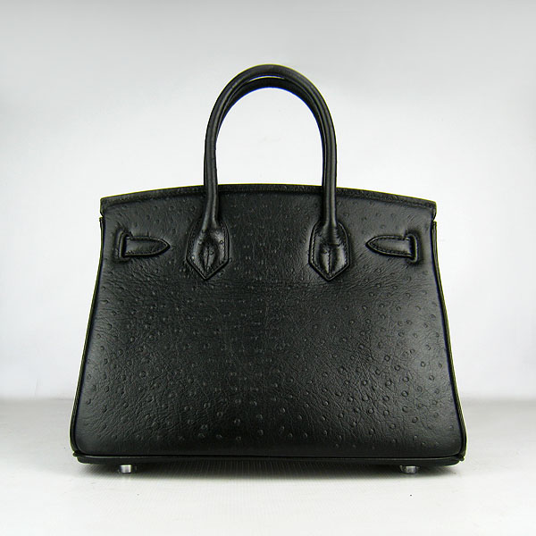 Replica Hermes Birkin 30CM Ostrich Veins Handbag Black 6088 On Sale